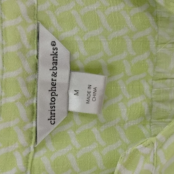 Christopher & Banks lime.gteen and white chain print 3/4 sleeve size medium top - Picture 4 of 7